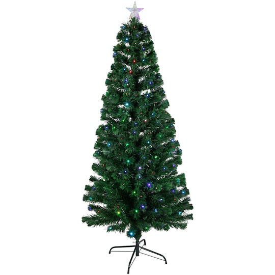6ft. Pre-Lit Fiber Optic Artificial Christmas Tree with Star Tree Topper and Pot, LED Color-Changing Lights